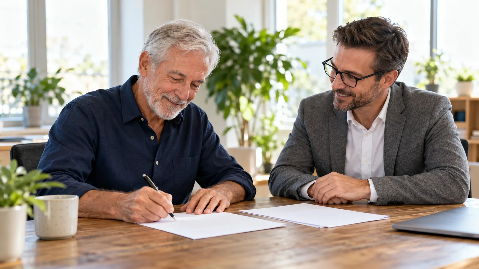 Owner reviewing a sale timeline with a broker at a conference table in Charlotte